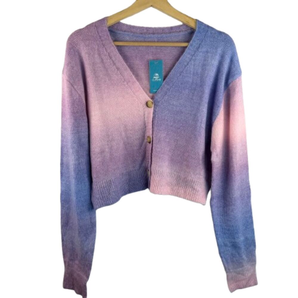 Cupshe Cardigan Sweater Cropped Ombre Button Front Purple Pink Blue Size L